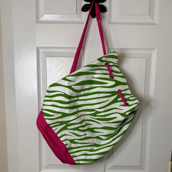 Green and Pink Zebra Print Tote Bag Over the Shoulder 17 x 19 inches Drawstring - Picture 1 of 11